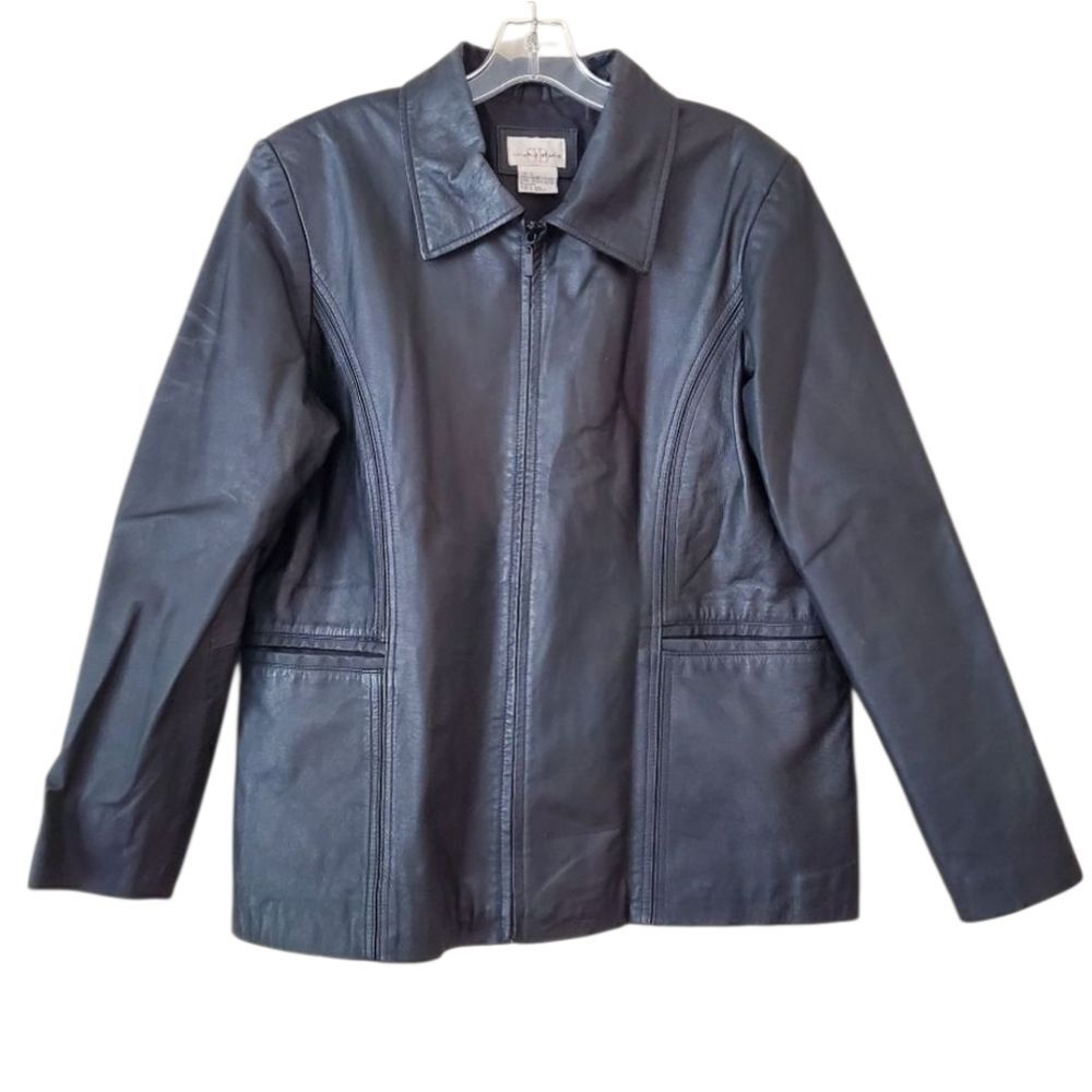 VINTAGE SARAH B STUDIO Women's Genuine Leather Jacket Sz XL Black 90s Y2K Rodeo
